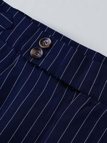 Manfinity Bizformal Men's Casual/Business Striped Slant Pocket Suit Pants - Navy Blue - View 4