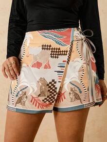 Travachic 大码波西米亚风休闲度假沙滩短裤，系带装饰，荷叶边下摆，女士款 - 彩色 - 查看 4