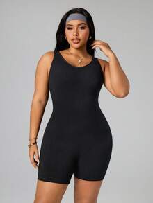 Rhythm Era 大码女士无缝运动连体衣 - 黑色 - 查看 2