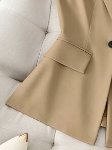 Franclia Women's Solid Color Elegant Single Button Casual Vest - Khaki - View 4