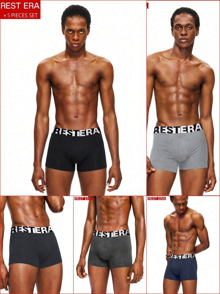 5pcs/Pack Men's Letter Print Boxer Briefs - Multicolor - View 1