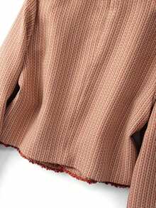 GlowEve CURVE 大码女装两件套：优雅黑色撞色珍珠串珠饰边V领长袖开衫外套和圆领珍珠装饰长裙，适合秋冬季休闲、工作和派对场合。 - 紅木色 - 查看 8