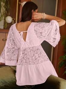 Lullawish Áo ngủ nữ dệt kim cotton phong cách Bohemian - Màu Hồng baby - Xem 7
