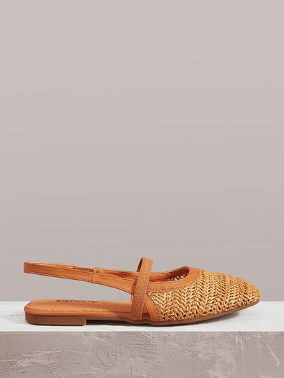 Styleloop Women's Flat Slip-On Shoes, Open Heel Mules, Woven Breathable Strap Decor Low-Top Square Toe Comfortable Elegant Mary Jane Shoes, Vacation Style Travel Essential, Bohemian