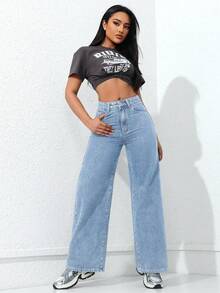 SHEIN ICON 休闲水洗直筒牛仔裤 - 淺色水洗藍 - 查看 5