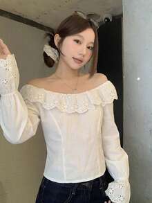 DAZY Women's Ruffle Tie-Up Backless Long Sleeve Blouse Summer - White - View 3