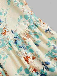 Sweetra 大码女士浪漫度假印花花瓣袖方领迷你连衣裙，粉色 - 彩色 - 查看 3