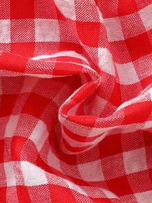 SHEIN Vintaside Kids Baby Girl Plaid Strawberry Pattern Bow Decor Casual Daily Wear Puff Sleeve Romper - Red and White - View 6