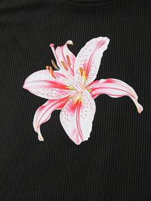 Sparklyn 少女圆领无袖百合花图案休闲夏季连衣裙 - 彩色 - 查看 3