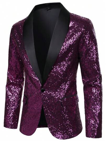Manfinity AFTRDRK Men's Contrast Color Lapel Sequin Single-Breasted Blazer