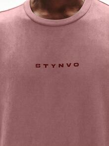 Camiseta de manga corta con cuello redondo y estampado de letras, minimalista y versátil para hombres - Rojo y negro - Ver 5