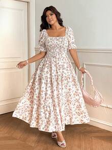 Vionelle Plus Size White Floral Ditsy Batwing Sleeve Dress,Summer Curve Party Holiday Picnic Dresses For Women Long Casual Cute Cosy Cottage Core Tea Party - Multicolor - View 4