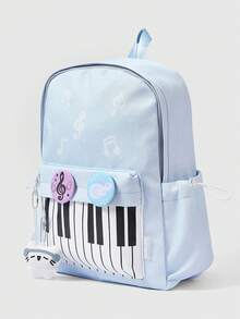 ROMWE Anime 1 chiếc balo màu xanh nhạt phong cách Punk Academy, họa tiết chấm bi, phím đàn piano, họa tiết in, nốt nhạc, tai nghe, mặt dây chuyền hình mèo con, khóa kéo hình ngôi sao, nhiều ngăn, dung tích lớn, thời trang, đơn giản và thoải mái, balo đa năng trung tính dành cho nam và nữ, phù hợp cho đi làm, đi học, du lịch và các vật dụng cần thiết khác. - Màu xanh nhạt - Xem 2