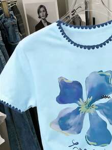Resyla Women's Summer Vacation Floral Print T-Shirt - Blue - View 4
