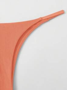 SHEIN Swim Women's Solid Color Bikini Set For Beach Vacation - Coral Orange - View 4