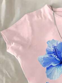 3件套少女短款紧身印花上衣，百合、芙蓉、海星图案，适合春夏穿着，休闲风格，适合海滩、周末活动，可爱夏日女童装，韩版风格，夏季上衣，休闲服饰 - 淺藍色 - 查看 7