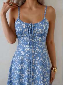 EMERY ROSE Women's Floral Print Twist Front Casual Vacation Mini Cami Dress - Blue - View 3