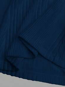 INAWLY Women's V-Neck Asymmetrical Ribbed Casual Short Sleeve T-Shirt - Navy Blue - View 3