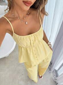 Siren Gaze Bộ áo hai dây và quần dài kẻ sọc mùa hè năng động - Màu vàng - Xem 4