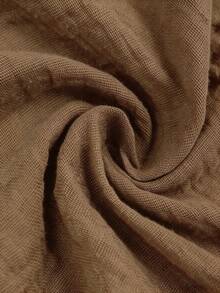 SHEIN Holidaya Plus Size Women Solid Color Drop Shoulder Single-Breasted Casual Shirt Dress Linen Outfits For Women Linen Dress For Women Casual Outfit For Women Dress - Brown - View 8
