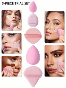 40/60/80/100-Piece Makeup Tool Sets, Including: Liquid Makeup Sponge + Mini Liquid Makeup Sponge + Triangular Powder Puff (For Setting Powder And Makeup) + Cushion Puff (For Face Makeup) + Mini Cushion Puff (For Face Concealer). - Pink - View 3