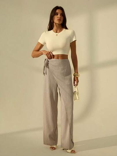 SHEIN Tall Quần kaki ống rộng màu trơn thanh lịch, thời trang thường ngày, đa năng cho nữ công sở, đi làm, mùa thu, nữ giáo viên, tựu trường, mùa đông, phong cách cổ điển, nữ công sở.