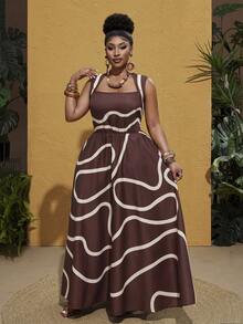 Maweii Đầm hai dây in họa tiết thời trang cỡ lớn dành cho nữ - Nhiều màu - Xem 3