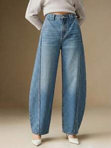 Quần jeans xanh thời trang xắn gấu - Màu xanh lam - Xem 4