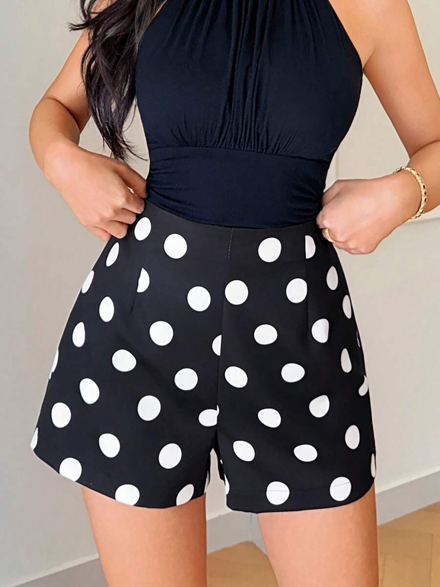 Airaco Pantalones cortos de mujer con estampado geométrico, de uso casual y versátil para el uso diario - Blanco y Negro - Ver 1