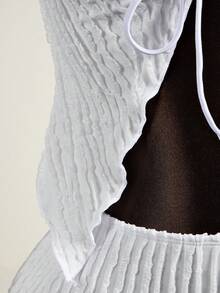 Vaytide Spring/Summer Hot-Selling Special Fabric Wide Collar Front Drawstring Flare Sleeve Top + Special Fabric A-Line Skirt 2 Pieces Set - White - View 8