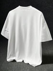 STYNVO 男士加大码街头风流行INS风十字架全印花毛巾刺绣，日常穿着，男友/老公礼物，周年纪念礼物，白色十字架短袖T恤 - 白色 - 查看 2