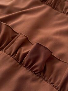 Vionelle Plus Size Summer Vacation Solid Color Ruffle Hem Halter Dress - Coffee Brown - View 7