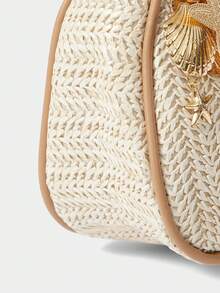 SHECARRY 1pc Summer Beach Starfish Series Shell & Seashell Woven Shoulder Hand Carry Bag, Beach Bag, Straw Handbag For Women (Charm Color & Style Randomly) , Summer - Multicolor H - View 6