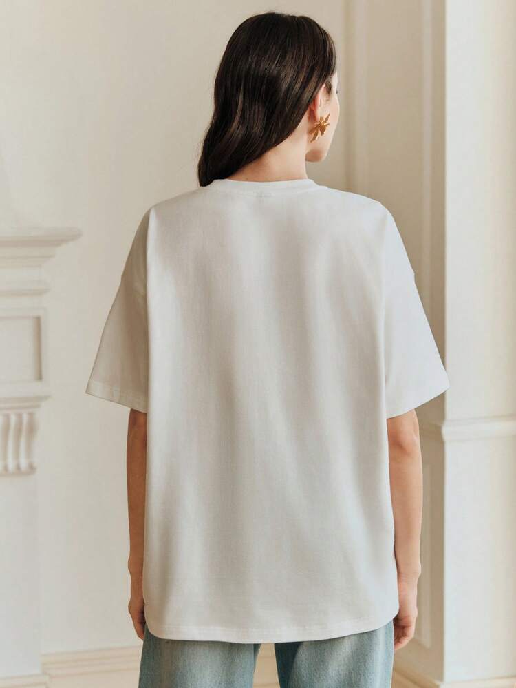 Anewsta White Round Neck Casual Short Sleeve T-Shirt, Suitable For Spring To Summer Holiday Outfit