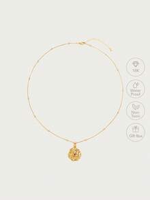 Glisma Gold-Plated Red Stone Round Micro-Set Pendant Necklace - Gold - View 4