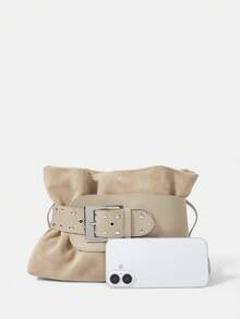 SHECARRY Ladies' Stylish Soft Clutch Bag With Belt Buckle Details, Exquisite Daily Matching - Apricot - View 4