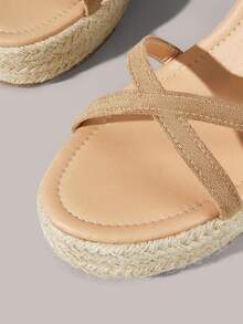 Styleloop Sandálias plataforma e anabela femininas - Caqui - Ver 4