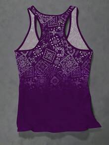 EMERY ROSE Women's Floral Print Casual Loose Fit Round Neck Tank Top - Purple - View 2