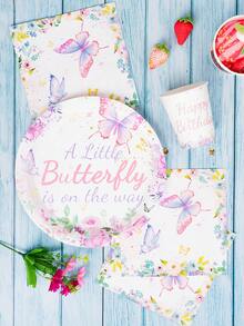 Little Butterfly Happy Birthday Disposable Plates, Napkins And Paper Cups Party Set, Serves 24 Guests. This Disposable Paper Plate Party Tableware Is Suitable For Birthdays, Weddings, Themed Parties And Family Picnics. - View 5