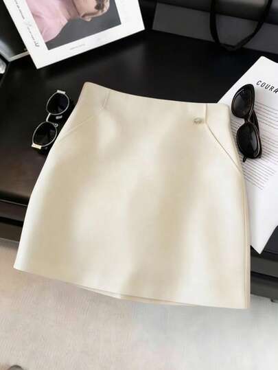 Franclia 女士时尚休闲A字白色纽扣百搭迷你裙