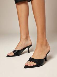SHUZIA Giày sandal đế thấp mũi nhọn thoải mái dành cho nữ. - màu đen - Xem 4