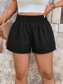 SHEIN VCAY Plus SummerDitsy Floral Print Slant Pocket Shorts - Black - View 3