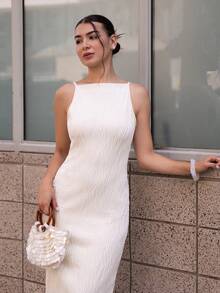 Andrea Bello Váy dệt kim mỏng mùa hè cho nữ - Màu be - Xem 6