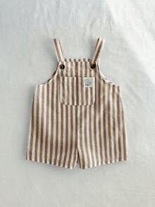 Cozy Pixies Baby Boy Colorful Striped Overalls Casual Shorts Outfit - Khaki - View 7
