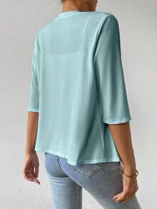EMERY ROSE Chaqueta casual de manga corta de unicolor para mujer, de verano - Celeste - Ver 2