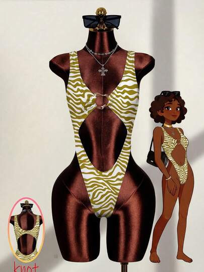 Bonvoyette Solid Color Thick Strap Hollow Front Fashionable Unique Decor Sexy One-Piece Swimsuit