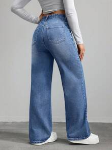 Jeanoix Women's Casual Straight Loose Fit Daily Wear Jeans - Medium Wash - View 2