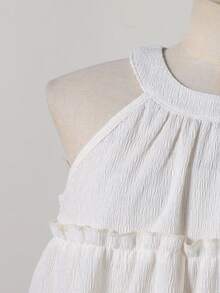 Tween Girls' Solid Color Frill Trim Halter Top And Pants Casual Vacation Outfit - Yellow - View 5