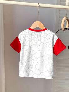 SHEIN Baby Boy Casual Minimalist Top Suitable For Spring & Summer, Classic Stylish Spider, Spider Web, Spider Hero Graphic Print - Multicolor - View 3
