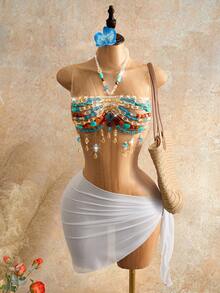 Mistrie 女士性感度假吊带背心，女士夏季水晶串珠吊带背心，女士细肩带吊带背心 - 彩色 - 查看 7